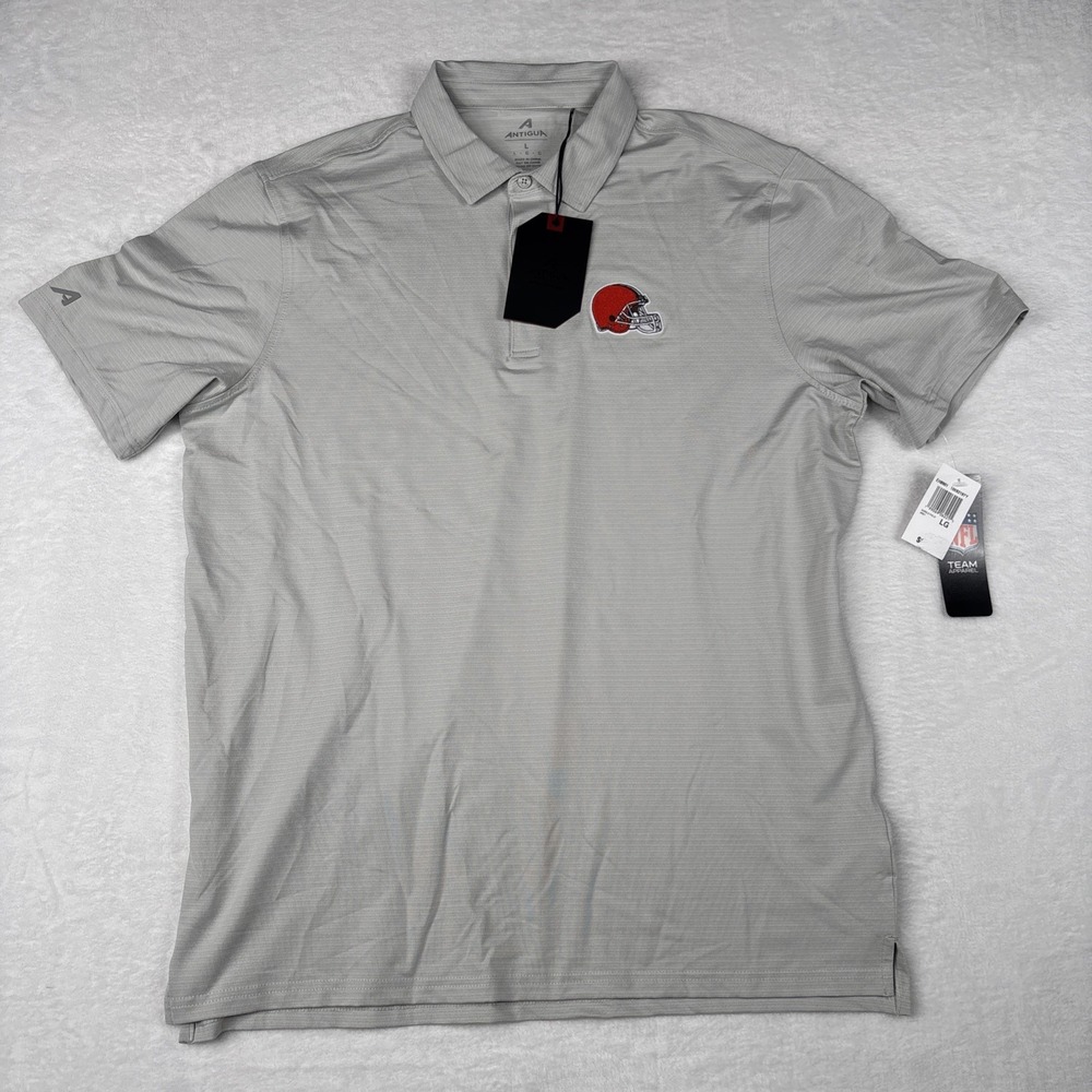 Antigua Cleveland Browns Men's Large Gray Stripe Polo Shirt Browns Helmet